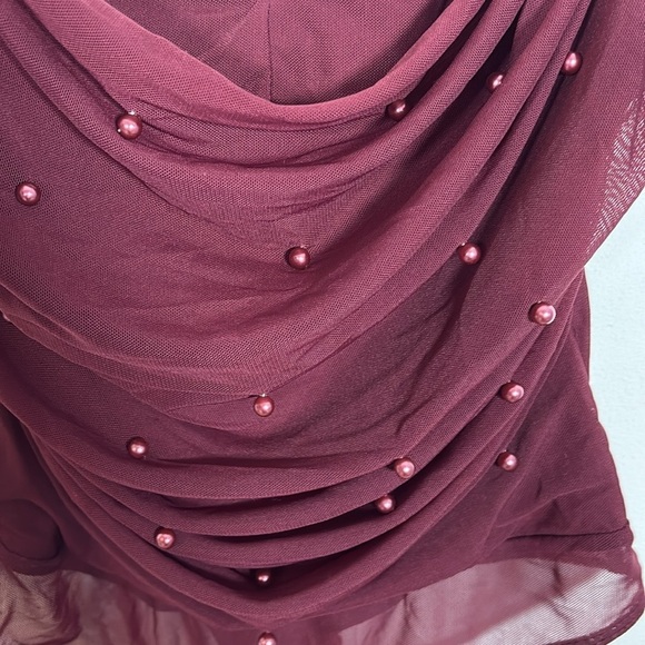 Privy Elegant Burgundy Merlot Draped Beaded Body Suit Medium NWT Dressy Sexy - Picture 7 of 8